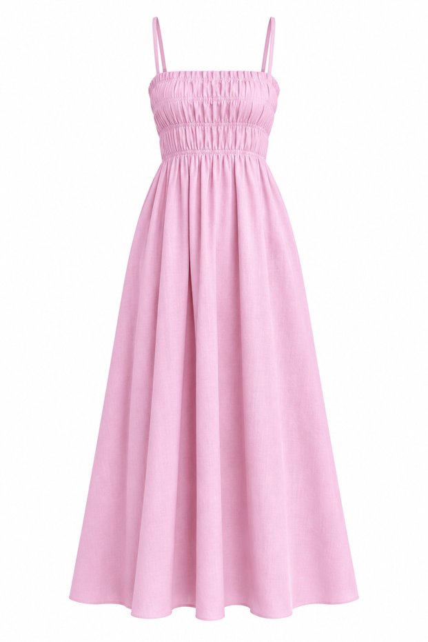 Pink Elastic Waist Detail Strap Dress - 2Y2310