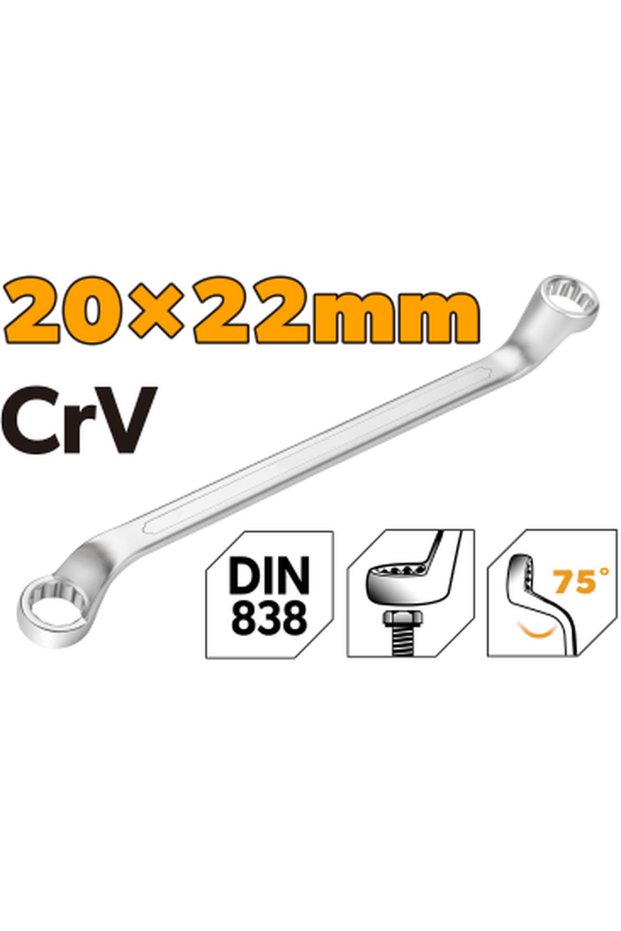 مفتاح ربط مزدوج الحلقة Cr-V CP DIN 20x22mm