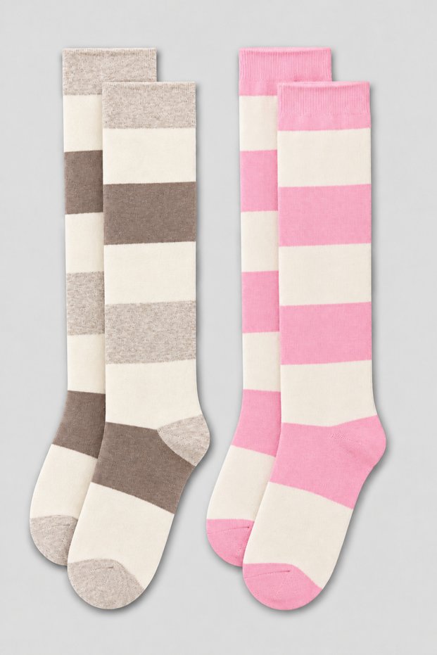 Women's 2-Pack Knee-Length Striped Long Socks – Colorful and Sporty