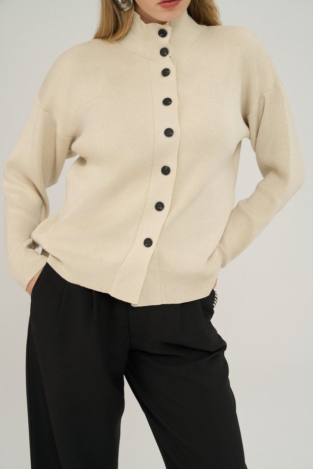 Verbena Buttoned Beige Knitwear Cardigan