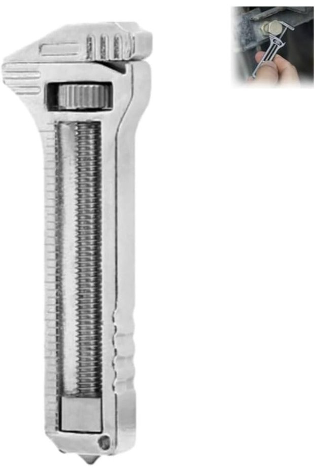 Compact Multi-Function Alloy Tool for Camping and Hiking, Includes Wrench, Beer Opener, Nail Puller,