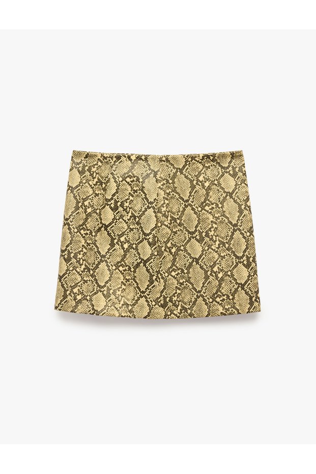 X Sibil Çetinkaya - Slim Fit Snake Patterned Faux Leather Skirt