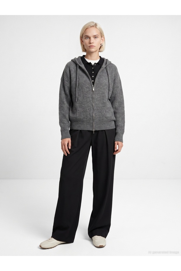 61006 Wool Blend Hooded Cardigan