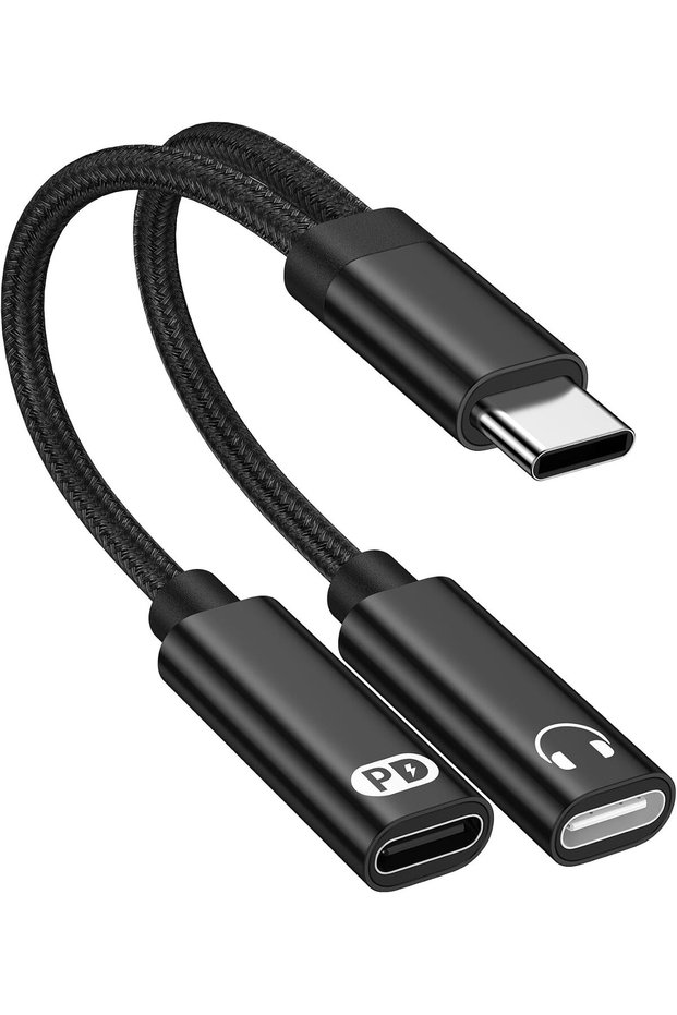 محول USB C 2 في 1 لسماعات الرأس والشحن لأجهزة أندرويد مع دونجل Aux