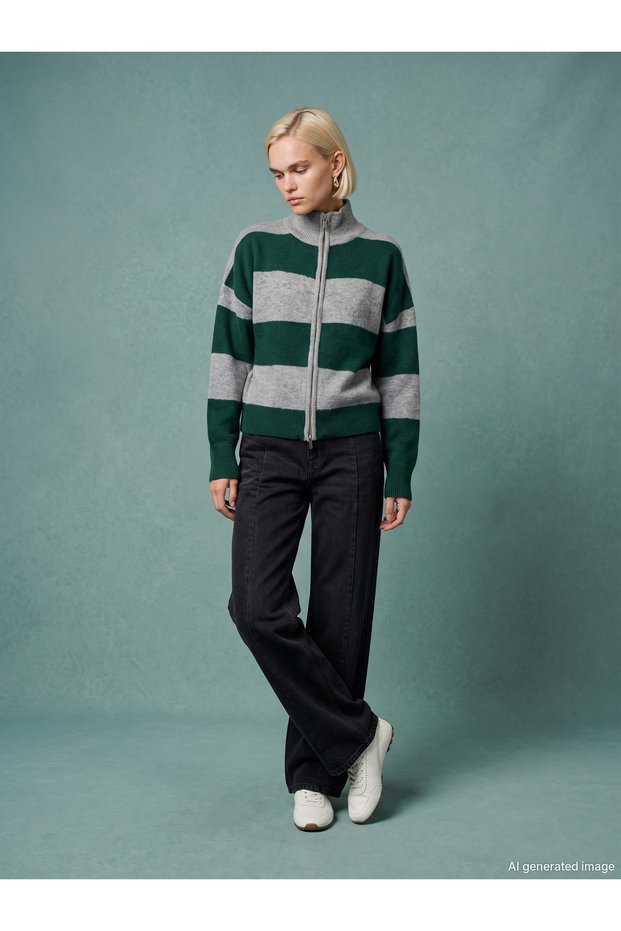 61007 Wool Blend Stand Collar Cardigan