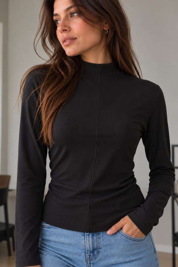 Women's High Neck Long Sleeve Stretchy Bodysuit – Slim Fit Basic Blouse