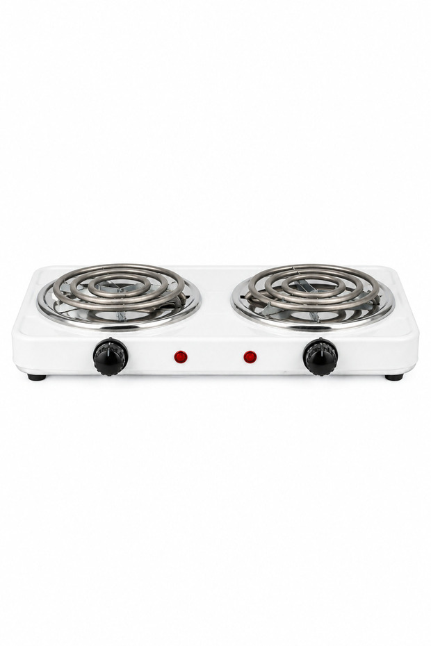 Double Burner Electric Hot Plate, Portable Countertop Coil Stove with Independent Temperature Control, White Heating Cooker for Home Kitchen Camping
