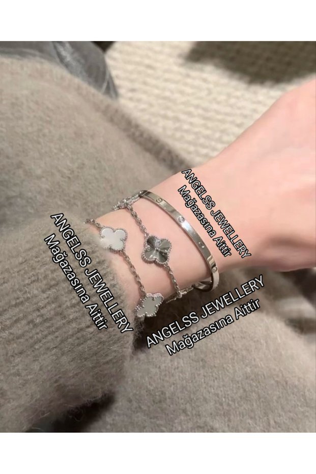 Steel Triple Combination Clover Model Brand Silver & White Bracelet Brand Model Handcuff Bracelet