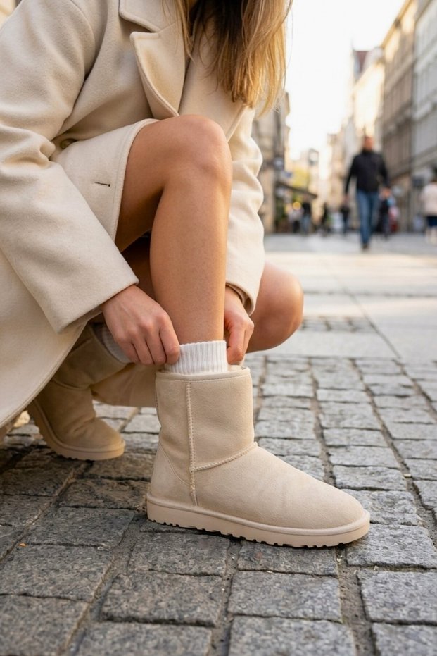 Zrjb03 Premium Cream Suede Women's Ug Long Boots with Faux Fur Inside
