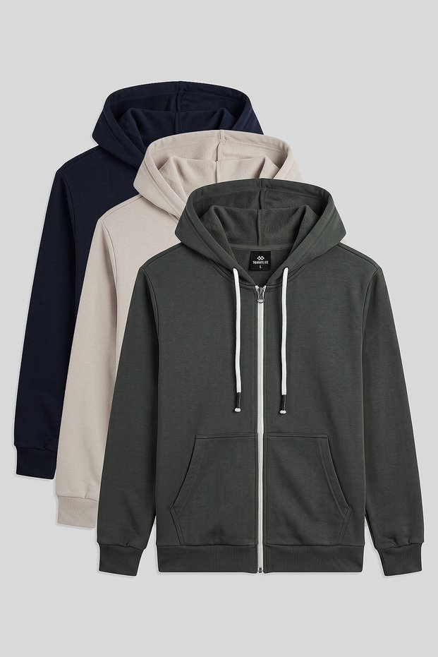 Standard Mold Basic 3-Pack Khaki-Navy Blue-Beige Men's Sweatshirt - 88514