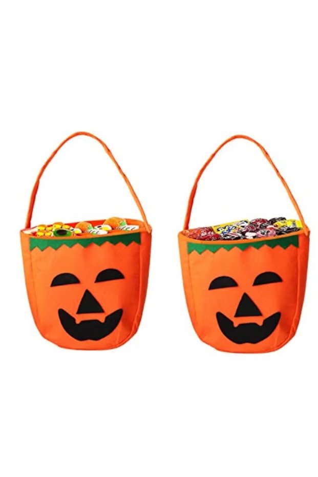 Halloween Decoration Pumpkin Trick or Treat Bag, Felt Candy Bucket, Kids Handheld Candy Pouch, 2 Styles for Halloween Party