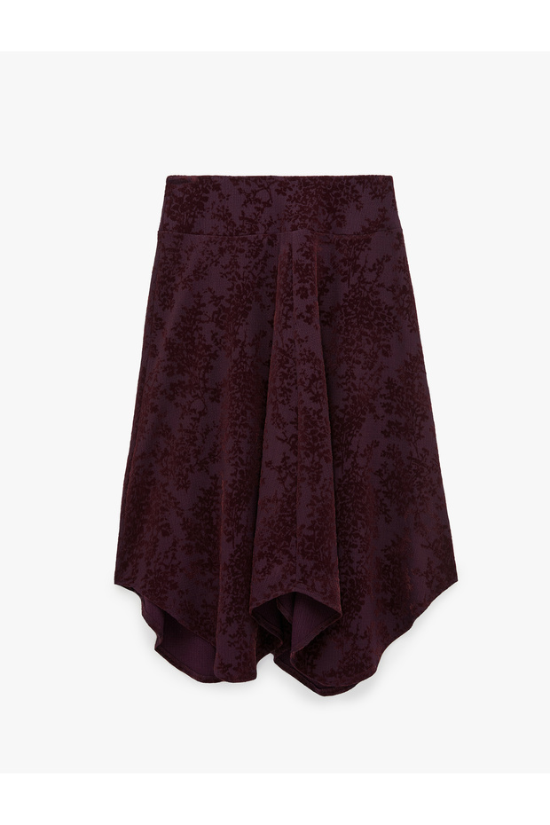 Flounced A-Line Slim Fit Floral Patterned Midi Skirt