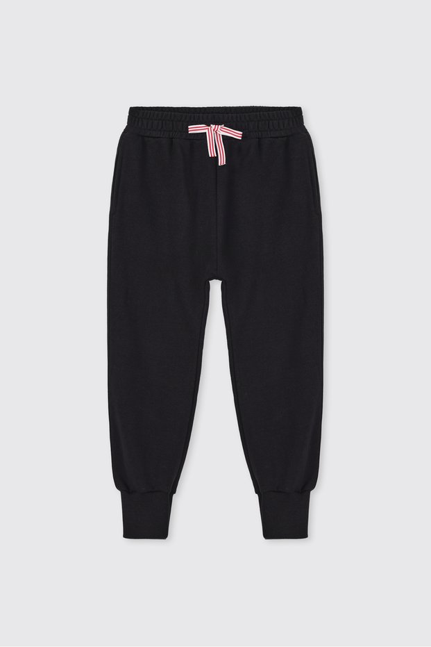 Boys' Soft Textured Black Sweatpants with Pockets