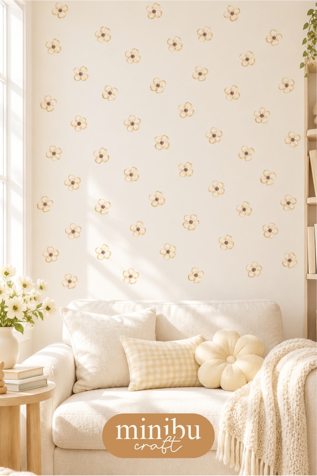 Cream Mini Flowers 49 Pieces Modern Wall Sticker Set Mnb-131