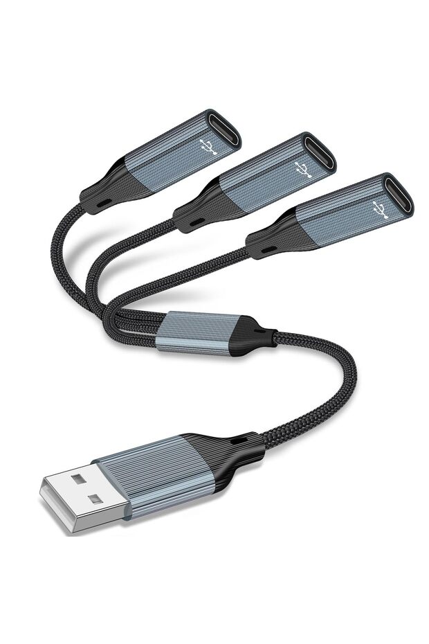كابل USB A إلى 3 منافذ USB C مع خاصية نقل البيانات، كابل شحن من النوع A مزدوج المنافذ لـ Mag