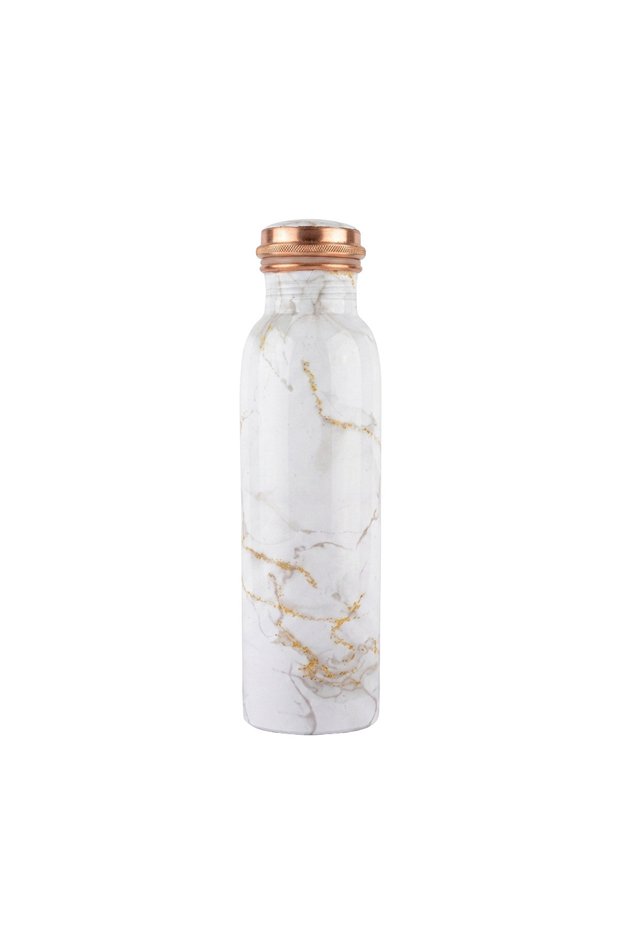 Copper Water Bottle 1 Litre, 99% Pure Copper Bottle with Leakproof Screw Cap, Handmade Marbled Design, Reusable Water Bottle for Home, Office & Travel