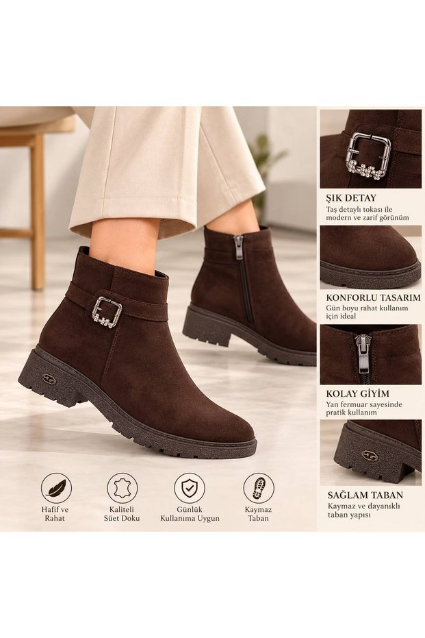 Simple and Stylish Buckle-Decorated Comfortable Women's Boots
