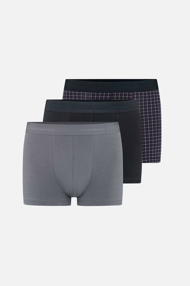 Gray-Black 3-Piece Patterned Cotton Boxer