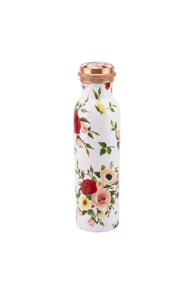 Copper Water Bottle 1 Litre, 99% Pure Copper Bottle with Leakproof Screw Cap, Handmade Marbled Design, Reusable Water Bottle for Home, Office & Travel