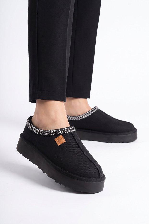 Black Warm Home Shoes with Wool Inside Women's Casual Shoes Pc-54395