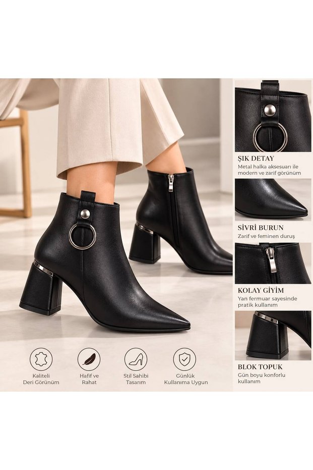 Stylish Heeled Women's Boots with Ring Buckle Detail