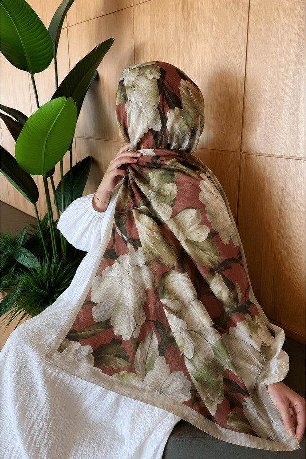 Modal Silk Vintage Floral Shawl - Mildew Green