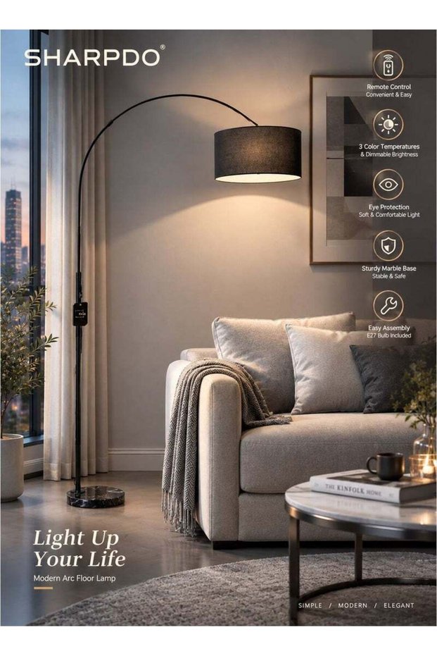 Sharpdo Modern Floor Lamp with 3 Color Temperatures, Nordic Tall Standing Pole Light With Remote Eye