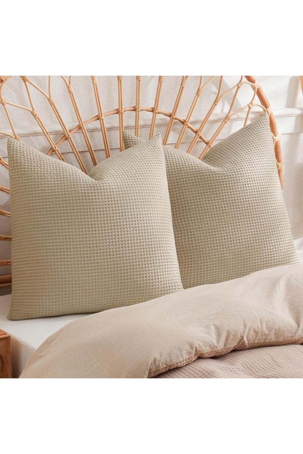 PHF 2 Piece 45cm x 45cm Cotton Waffle Weave Throw Pillow Covers, Elegant Decorative Square Covers, N