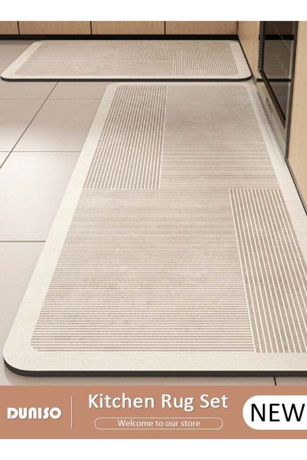 DUNISO 2 PCS Kitchen Mats and Rugs Set , Non Slip Heavy Duty Standing Mat, Quick Dry Diatom Mud Floo