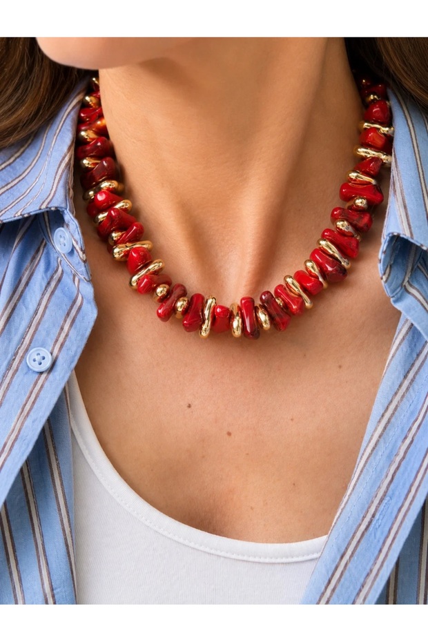 Coral color bone necklace