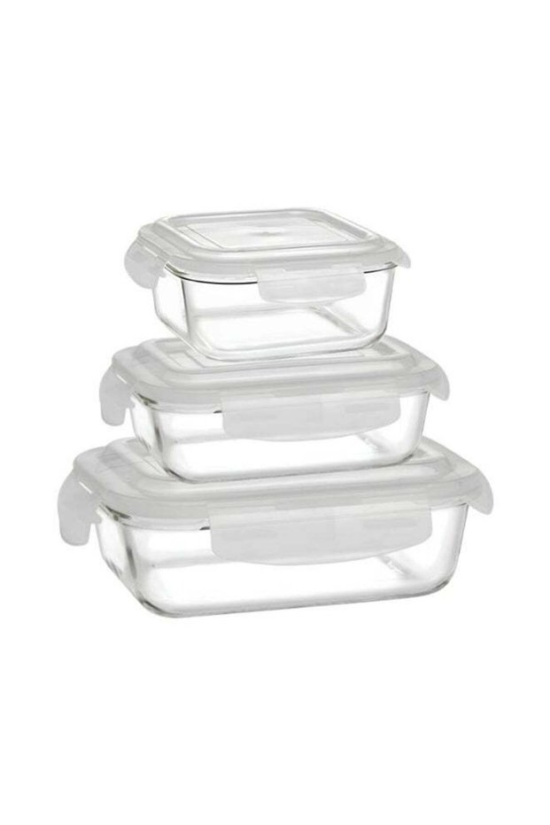 Mixed Shape Glass Tiffin Set of 3 (320 ml + 370 ml + 1.04 L) with Blue Lids (12DSPL12) – Lea