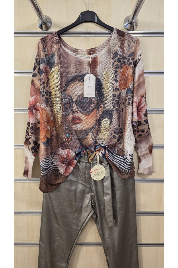 Italian Mercerized Blouse with Mixed Pattern Print
