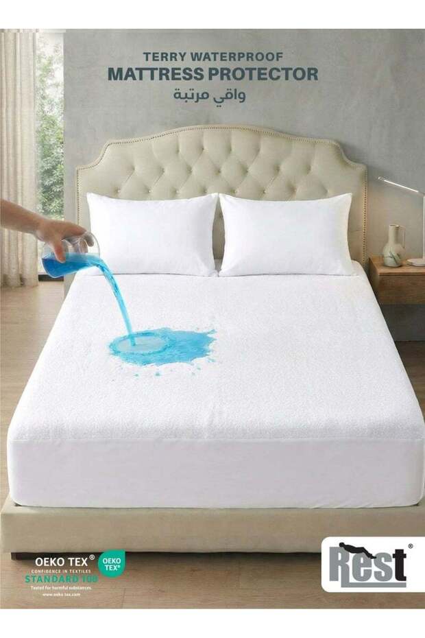 REST Waterproof Mattress Protector 200X200+35CM,100% Cotton Terry 150GSM with Elasticized Deep Pocke