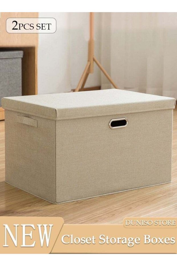 DUNISO 2pcs Wardrobe Clothes Organizer Cubes with Lids Foldable Fabric Decorative Storage Box Bins O