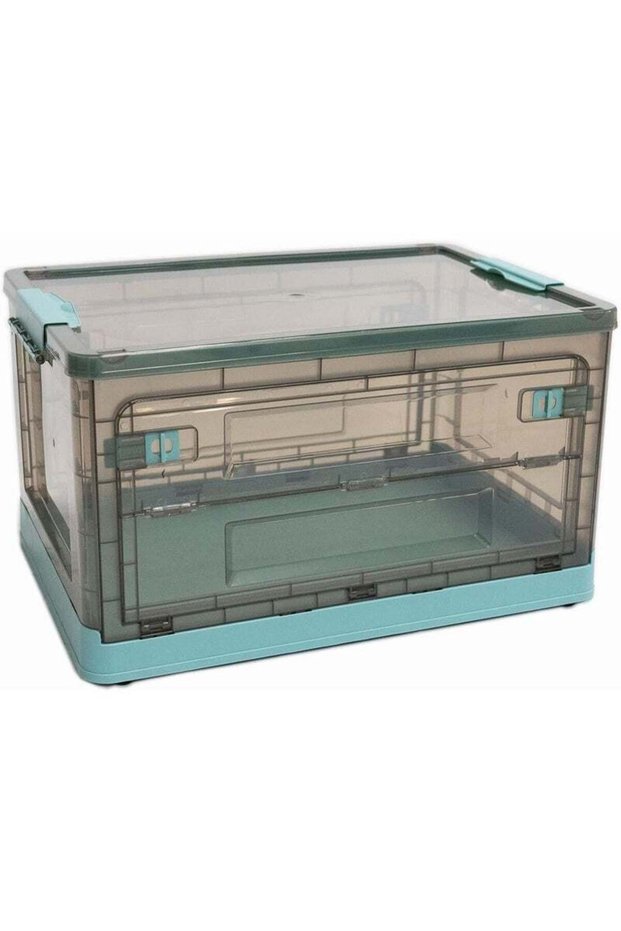 MIXDE Storage Box,Clear Storage Bins with Lids, Plastic Collapsible Storage Cube with Double Door, L
