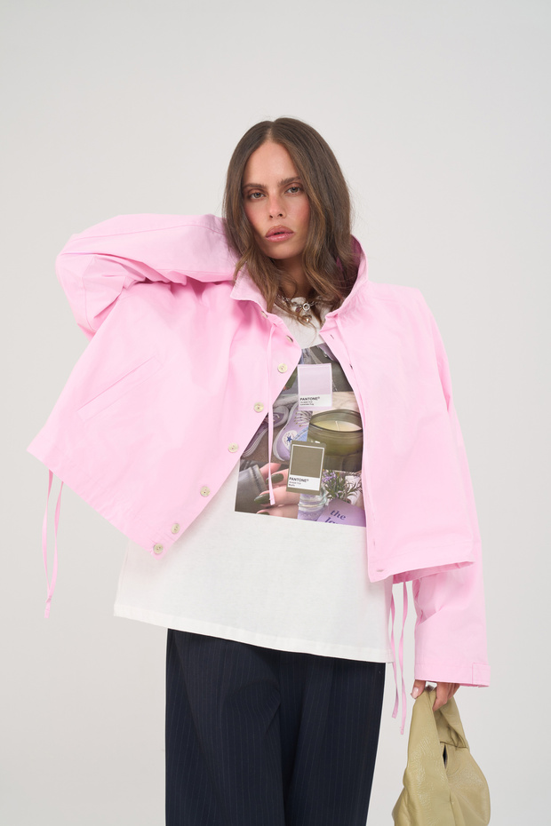 Liora Buttoned Pink Bomber Jacket