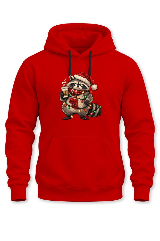 Unisex Christmas Themed Funny Raccoon Printed Hooded Sweatshirt Hoodie