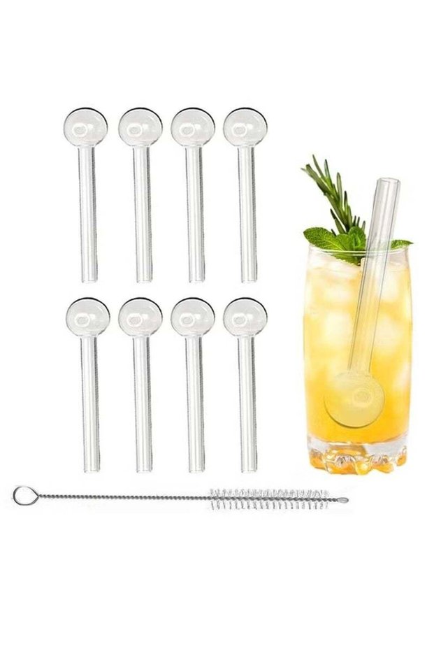 Valshar 8 Pcs Shatter-Resistant Glass Straws, 4-Inch Short Reusable Glass Straws With Cleaning Brush