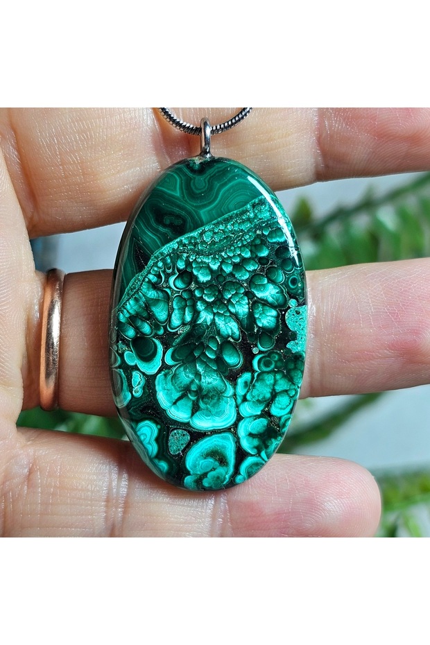 Malachite - Natural Malachite Stone Necklace - Energy and Joy Stone-6- Steel Chain - Only Hand Made