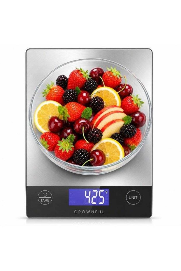 Crownful 15Kg Food Scale, Rechargeable 304 Stainless Steel Digital Kitchen Scale Grams and Ounces
