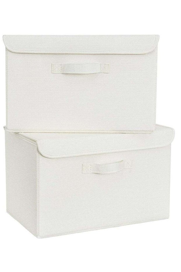 Hanayo Large Storage Bins with Lids, Pack of 2 Closet Storage Boxes for Shelves, Decorative Wardrobe