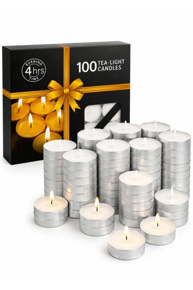 MOMENT 100-Piece Tealight Candles White, Small Votive Dripless & Long Lasting Paraffin Candles | for