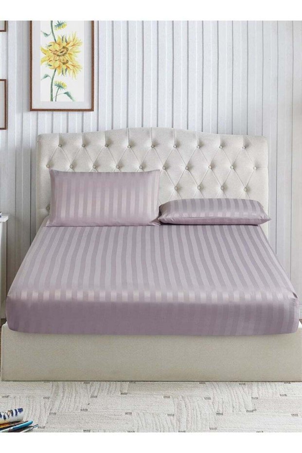 Donetella Premium 3 Piece – 200×200 cm Super King Striped Fitted Sheet, and 35 cm Deep Pocket, Secur