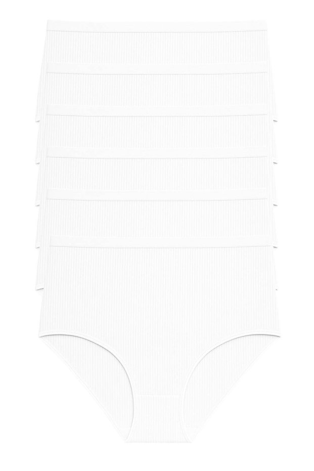 Women's White Color Ribbed High Panties 6 Pack Comfortable Cut Underwear