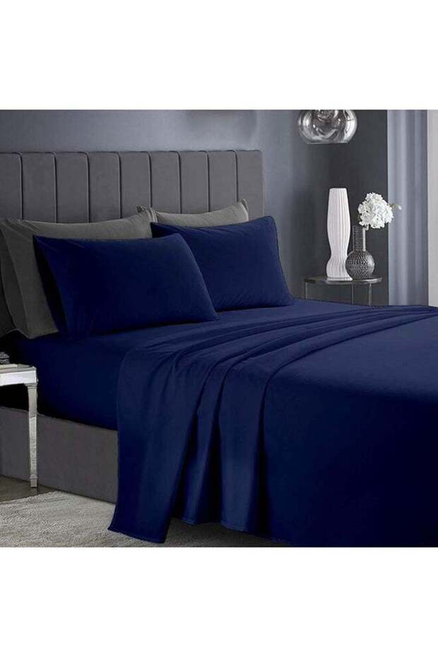 Infinitee Xclusives Queen Bed Sheet Set Navy Blue – 4 Piece Bedding Set, 230 × 260 cm, Soft Brushed