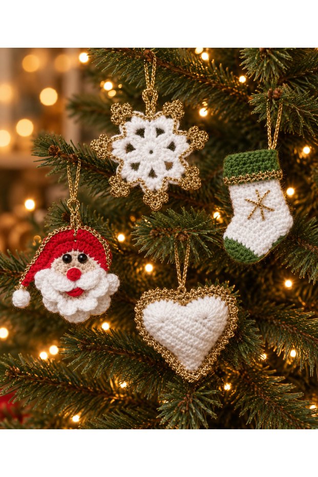 Handmade Knitted Christmas Tree Ornament – New Year Decorations with Decorative Christmas Figures