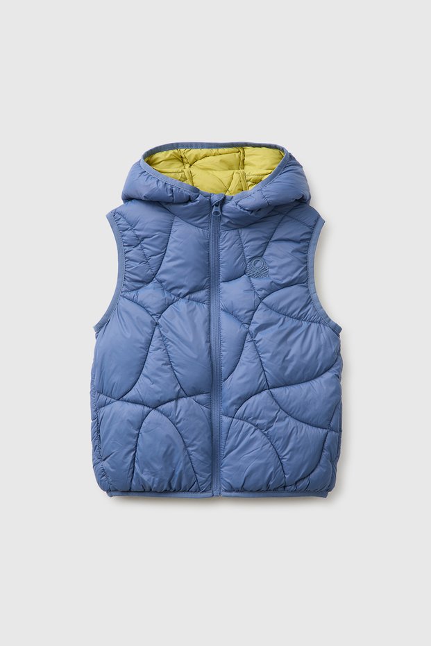 Boys' blue padded puffer vest with hood