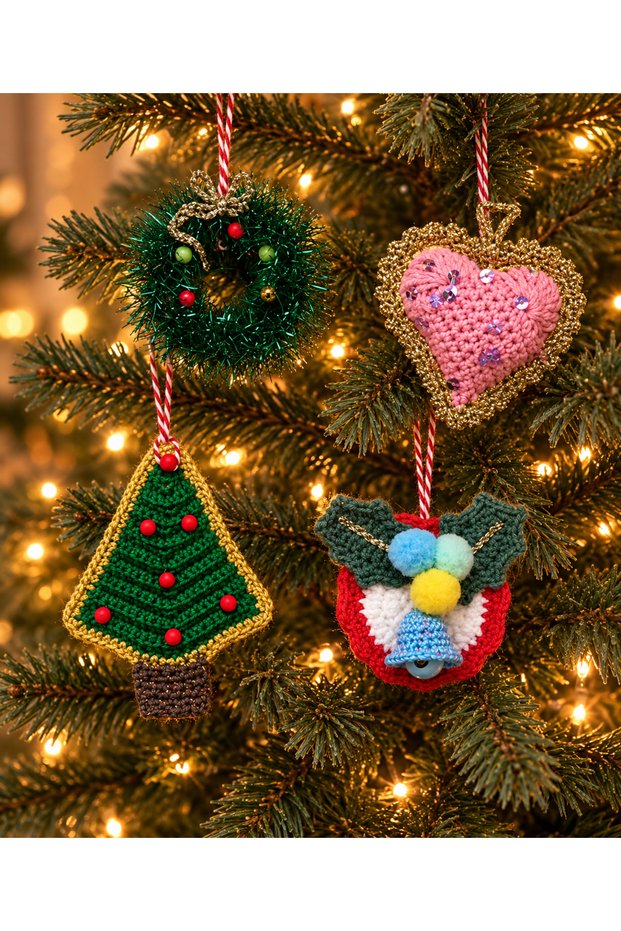 Handmade Knitted Christmas Tree Ornament – New Year Decorations with Decorative Christmas Figures