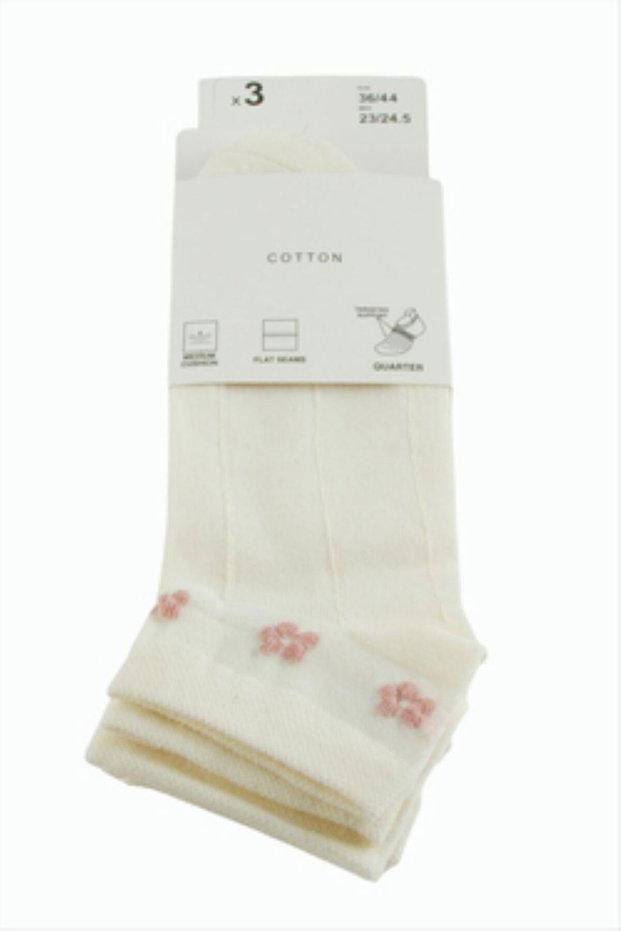 3 Pairs of Floral Embroidered Short Socks
