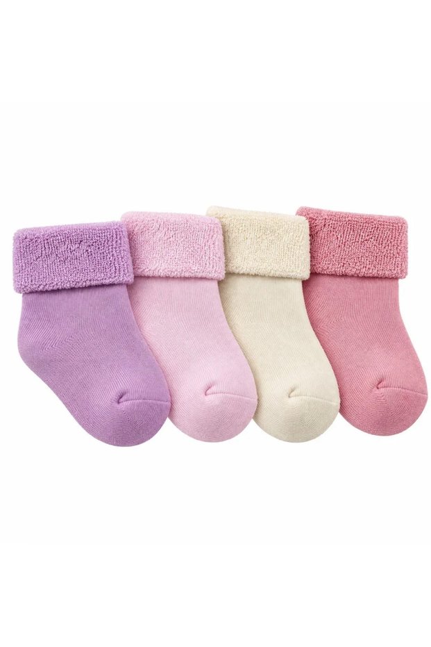Al Ibrah Newborn Baby Socks 4 Pack, Soft Cotton Towelling Cuff, Warm, for Baby Girls for Women | Best Price UAE